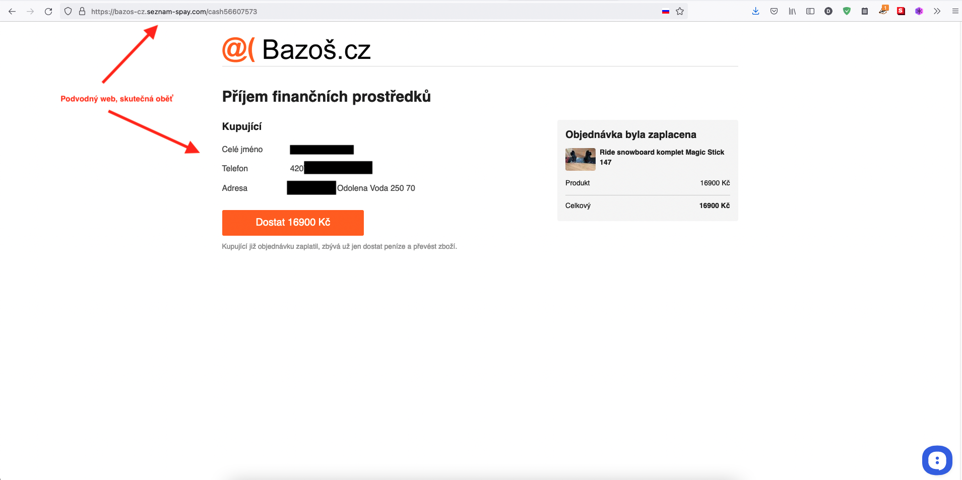 Podvodný web, reálná oběť. (15. 02. 2022)