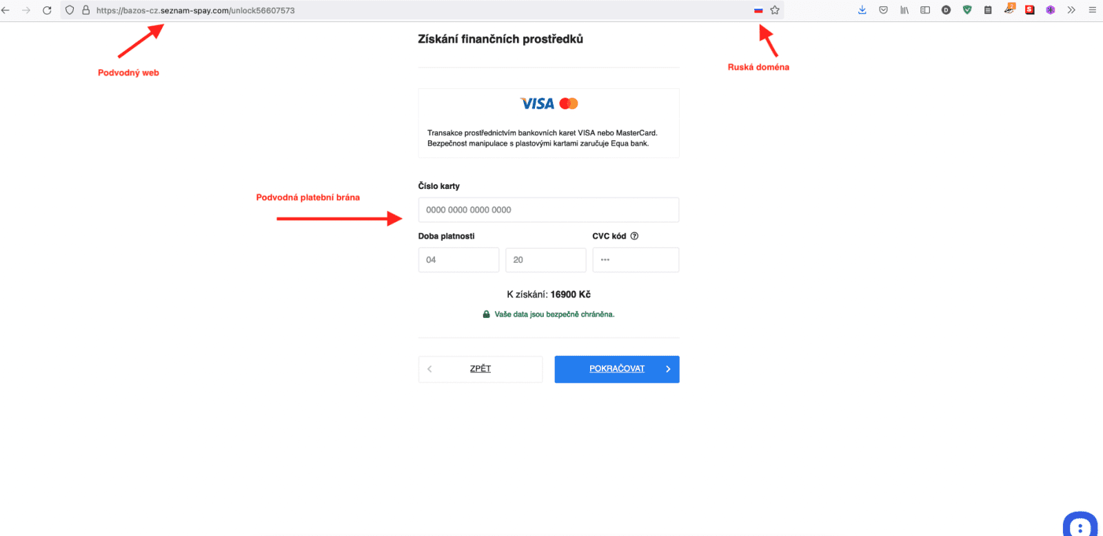 Podvodný web, podvodná platební brána oběť. (15. 02. 2022)