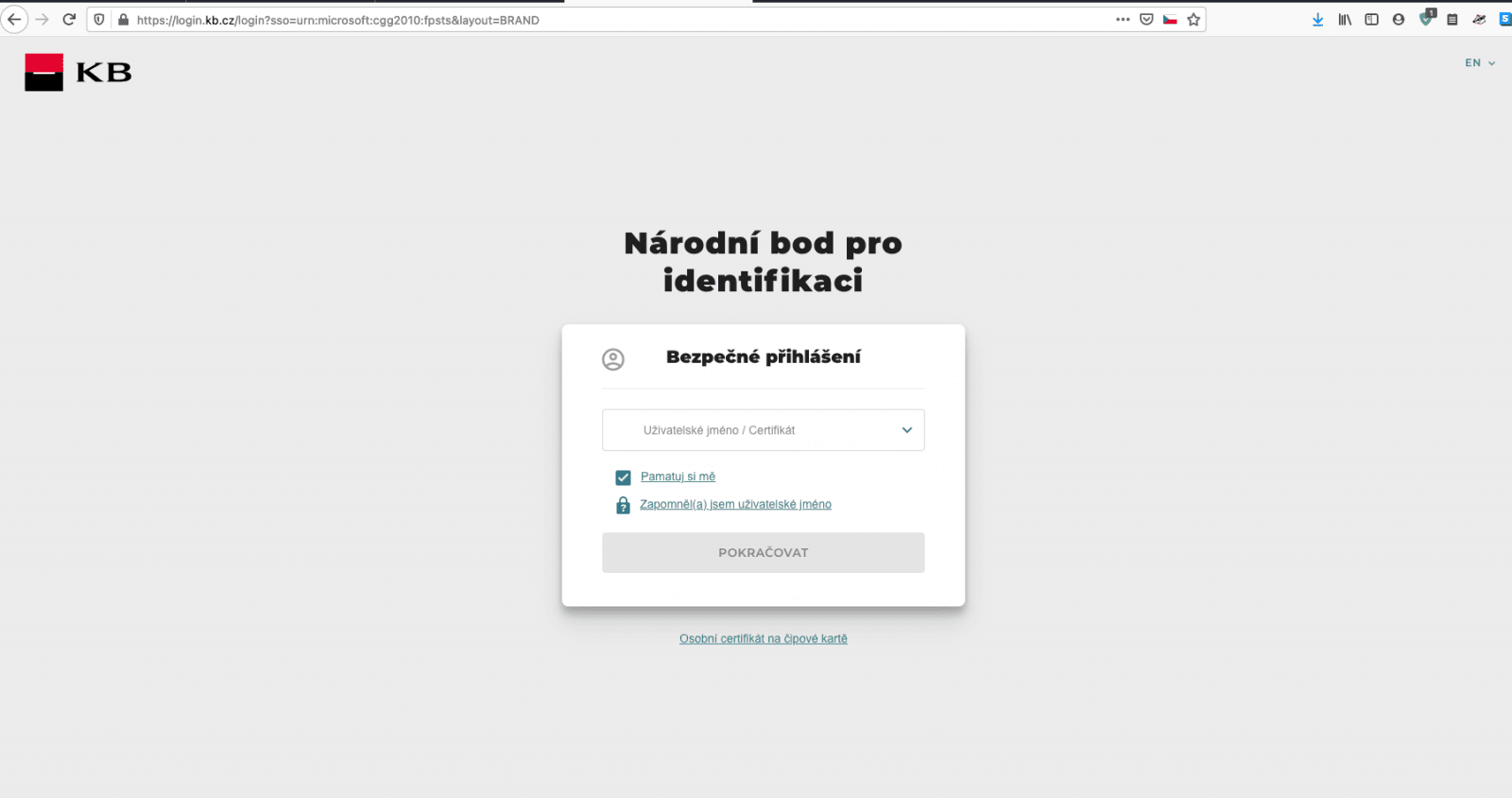 Přihlášení přes bankovní identitu Komerční banky (03/2021)