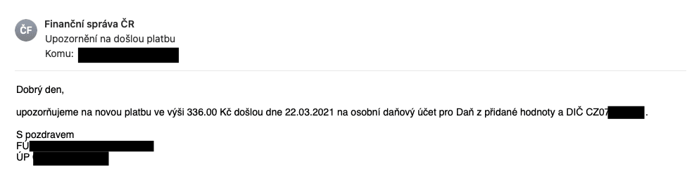 Mezi výhody patří možnost nastavení e-mailových upozornění o daňových povinnostech. (03/2021)