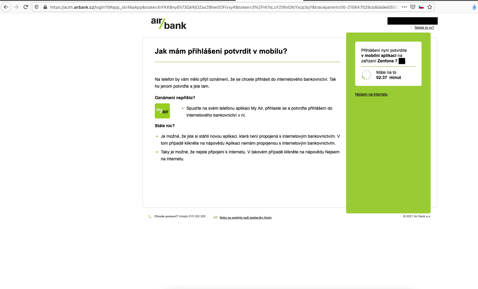 Přihlášení přes bankovní identitu Air Bank (03/2021)