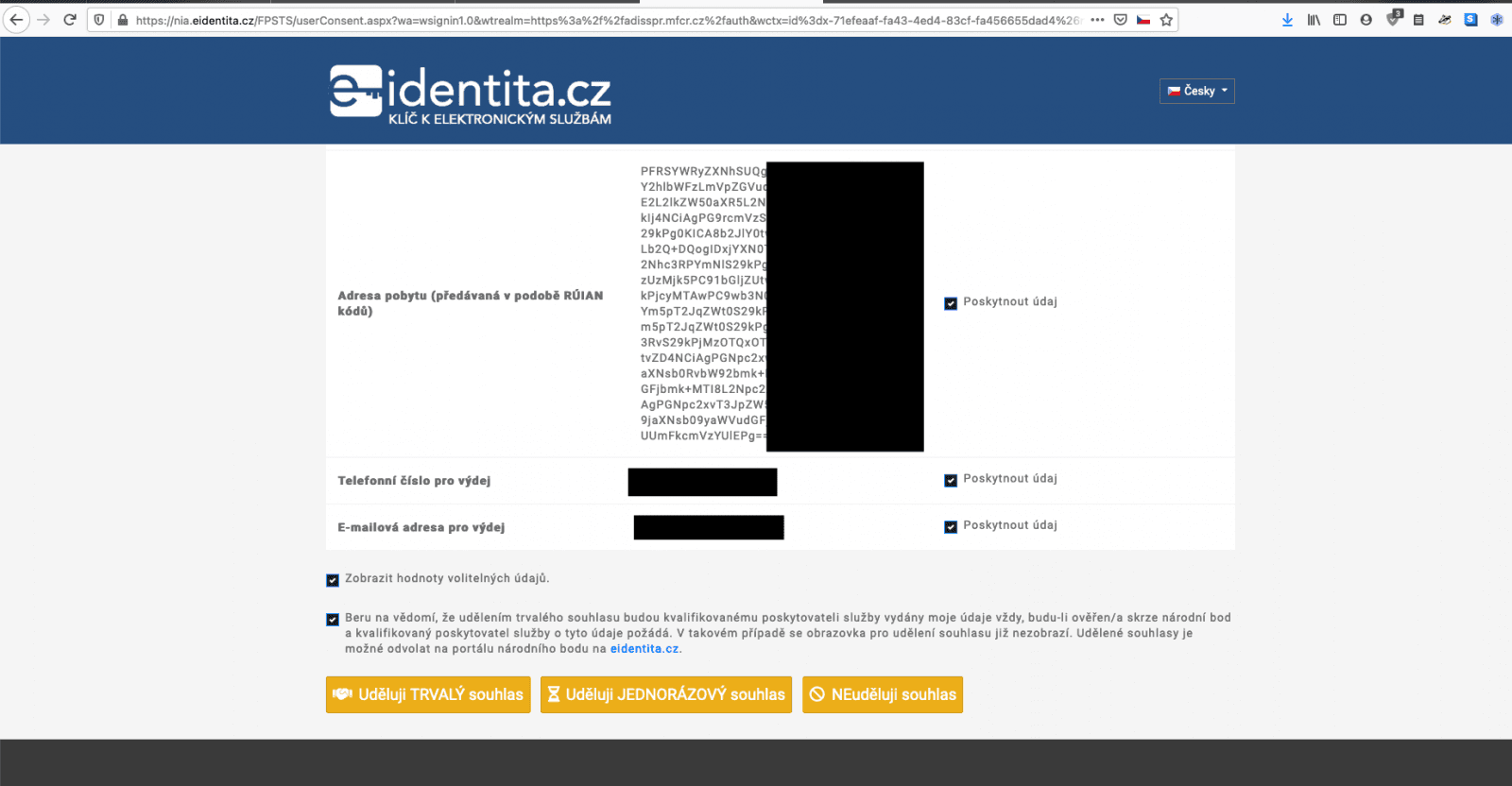 Přehled přenášených dat přes eIdentitu do online finančního úřadu (03/2021)