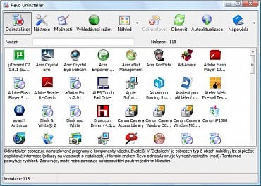 <p>Uživatelské rozhraní je velice jednoduché a přehledné. Zde v režimu Odinstalátor</p>