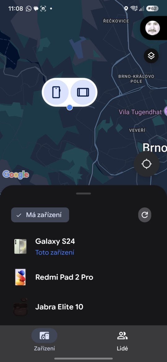 Pátrací centrum v Androidu.