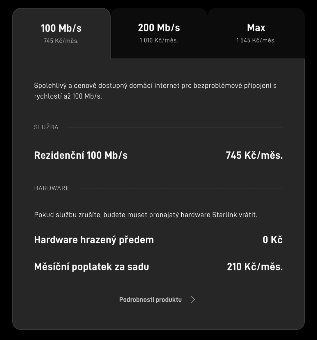 Starlink Rezidenční 100 Mb/s