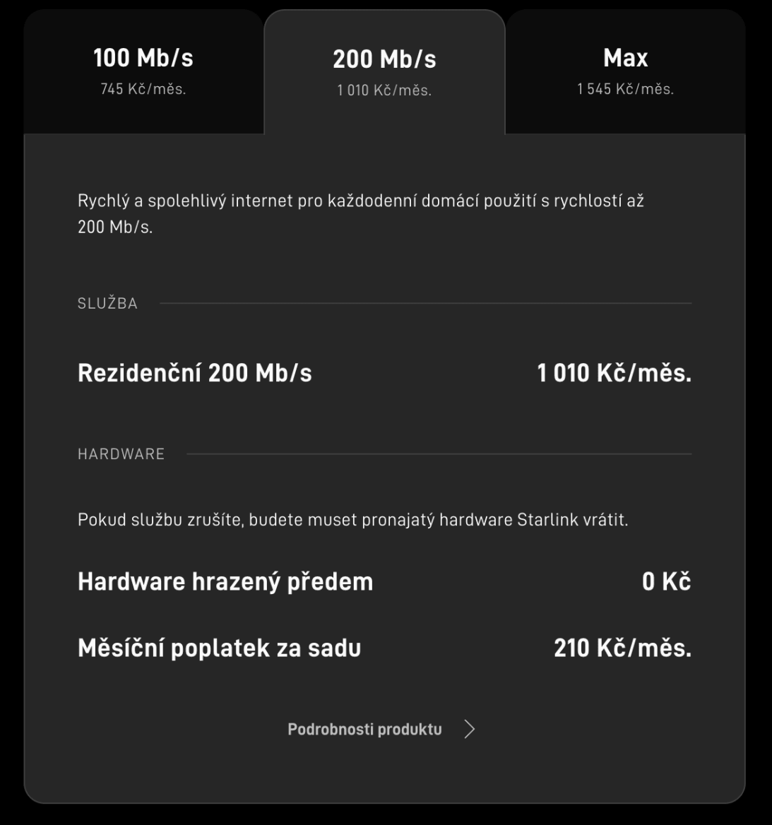 Starlink Rezidenční 200 Mb/s