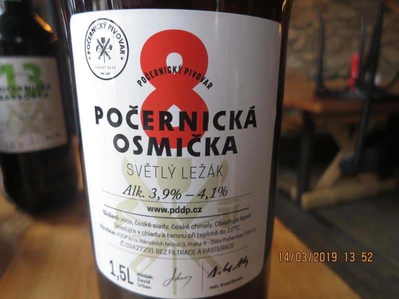 Nejakostní potraviny - výroba  PDDP, Praha, 8 POČERNICKÁ OSMIČKA SVĚTLÝ LEŽÁK. Extrakt původní mladiny byl nižší, než je stanoveno příslušným právním předpisem pro ležáky.
