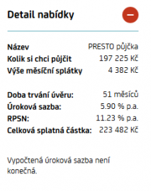 Příklad orientační nabídky refinancování půjčky