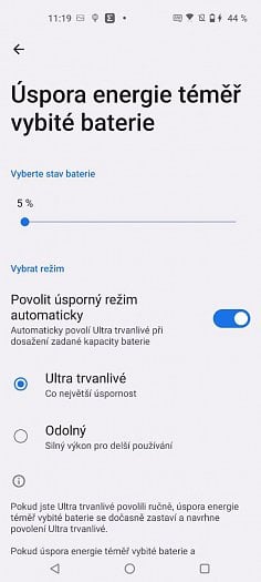 Nastavení režimu téměř vybité baterie (zdroj: Cnews)