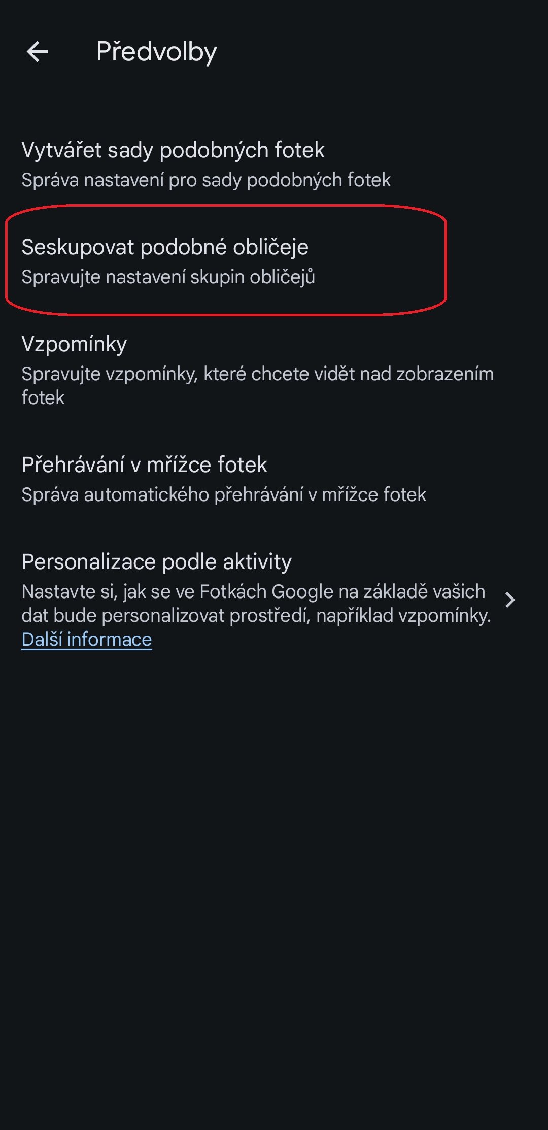 Seskupování podle obličeje
