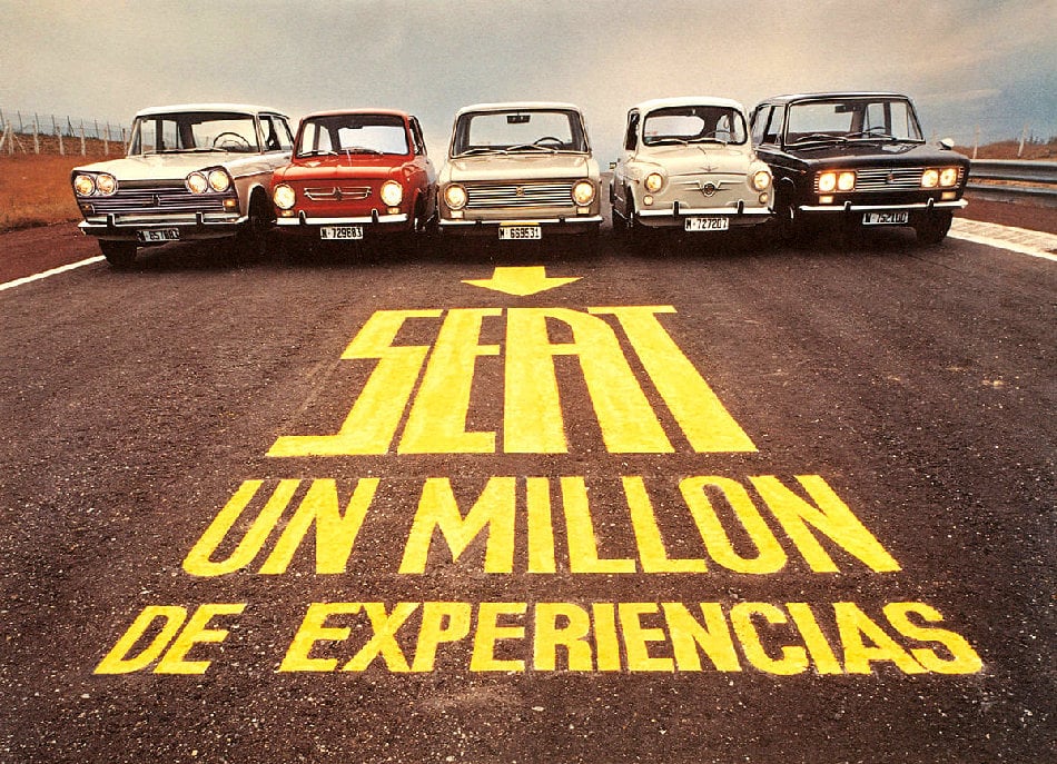 Portfolio Seatu tvořily: zleva Seat 1500, Seat 850, Seat 124, Seat 600 a Seat 124 Pamplona