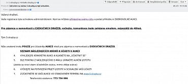 Schválení registrace na webu s-drazby.cz (9. 7. 2019)