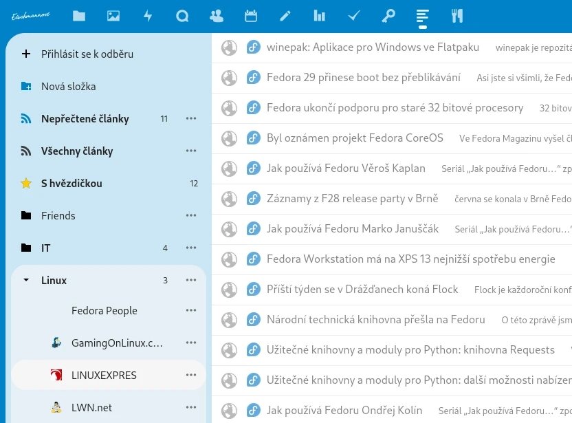 Výřez webového rozhraní Nextcloud News
