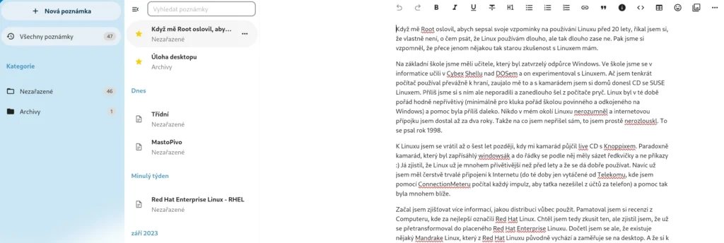 Webové rozhraní Nextcloud Notes
