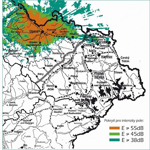 Předpokládané pokrytí Rádia Sázava v Opavě