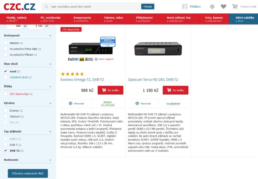 E-shopy a DVB-T2 HEVC