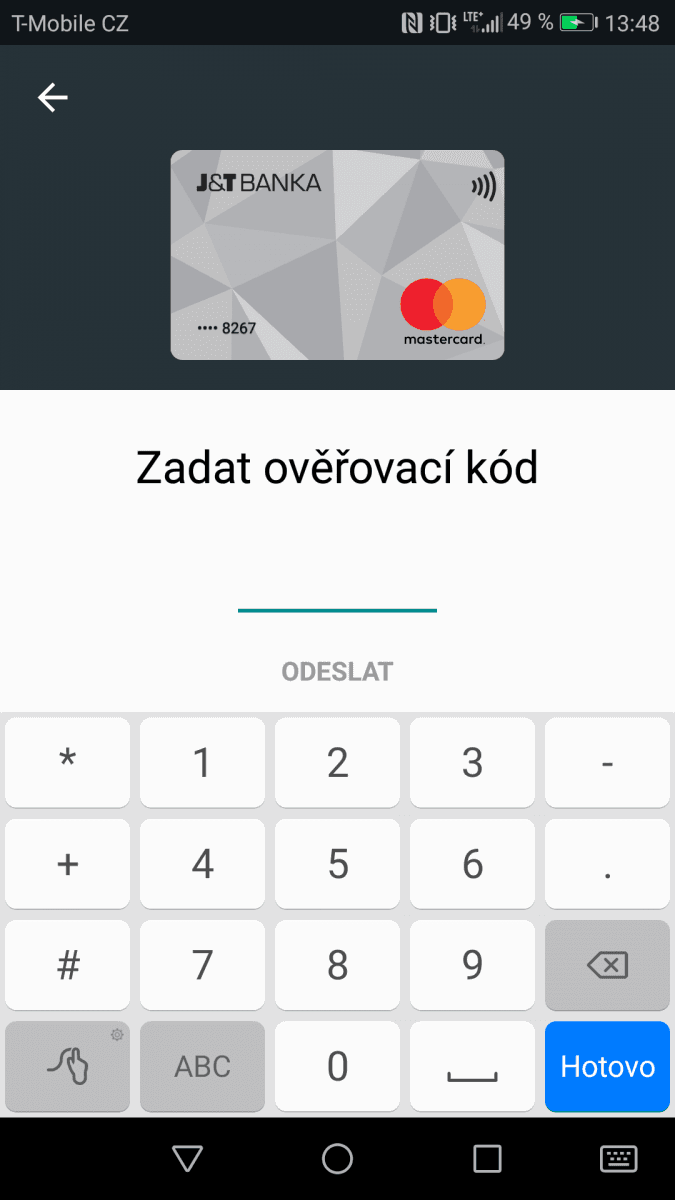 Platební karty J & T Banky v aplikaci Android Pay. (14. 11. 2017)
