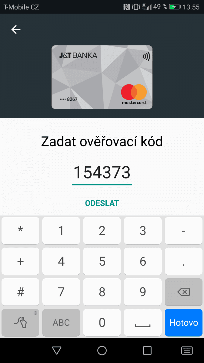 Platební karty J & T Banky v aplikaci Android Pay. (14. 11. 2017)