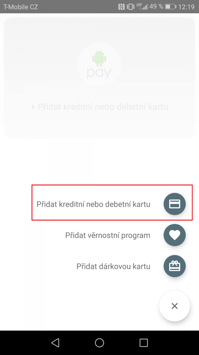 Platební karty J & T Banky v aplikaci Android Pay. (14. 11. 2017)
