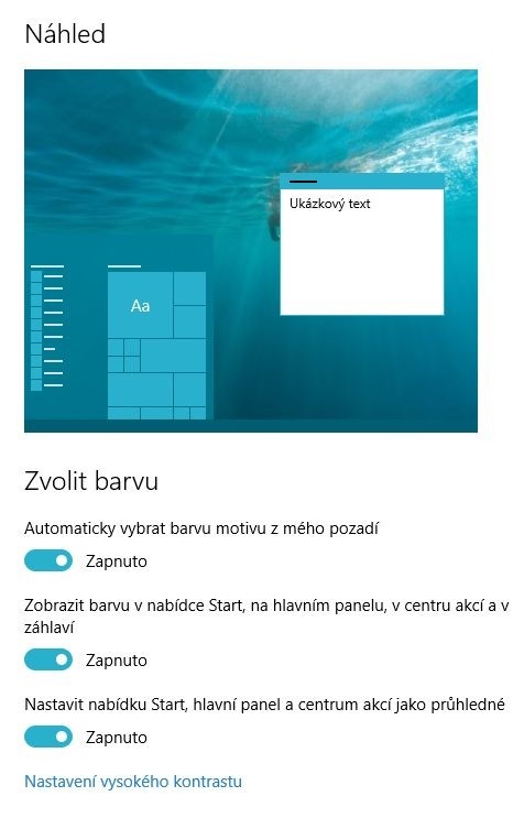 Výběr barvy pro schéma ve Windows 10