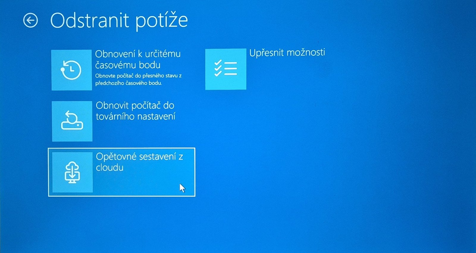 Nová cloudová instalace bude probíhat z prostředí WinRE.