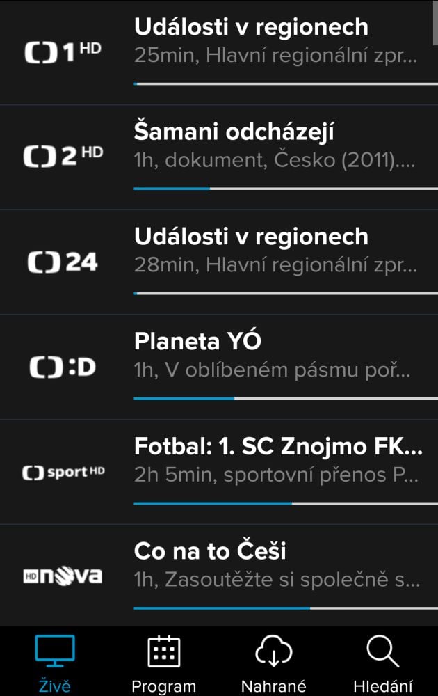 Živě vysílané pořady.