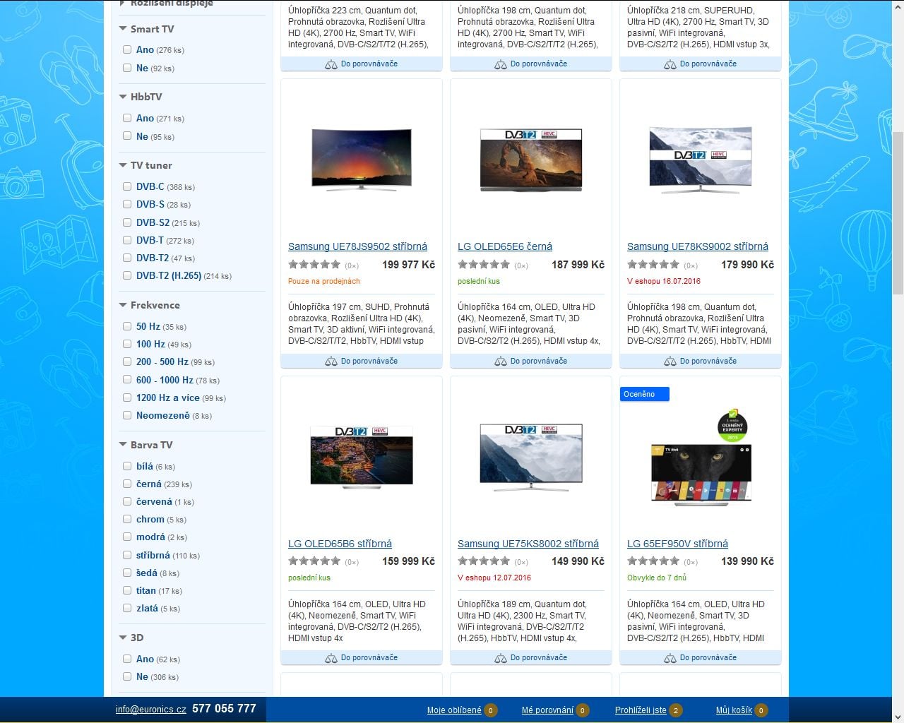 Volba pro T2/HEVC je také v levém menu, a to hned u tunerů.