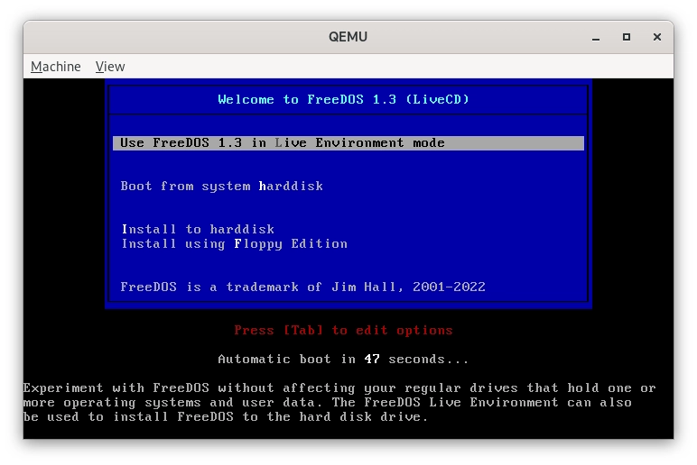 Pocket 386: QEMU a FDISK