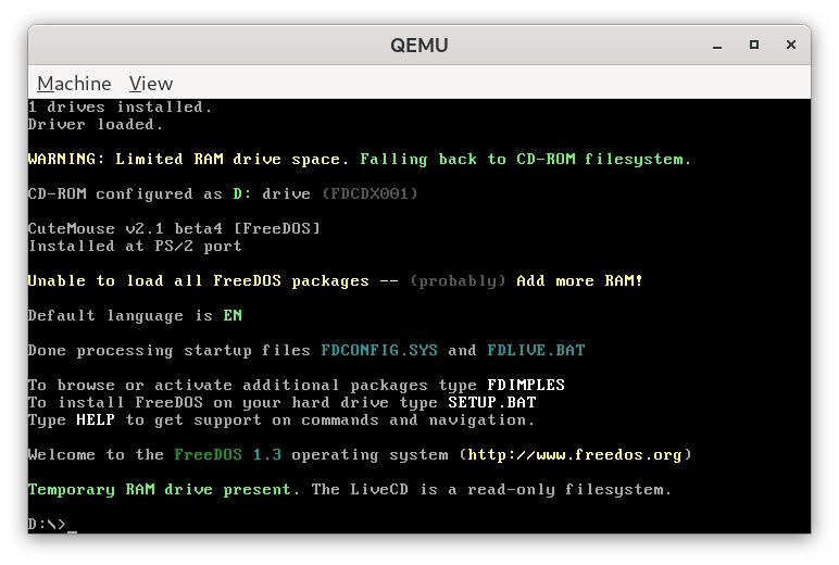 Pocket 386: QEMU a FDISK