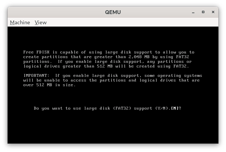 Pocket 386: QEMU a FDISK