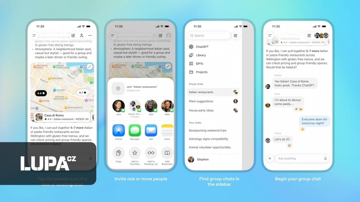 ChatGPT zavádí skupinové chaty až pro 20 lidí, testuje je zatím jen na některých trzích