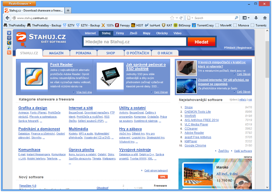 Zobrazení internetových stránek zajišťuje Firefox