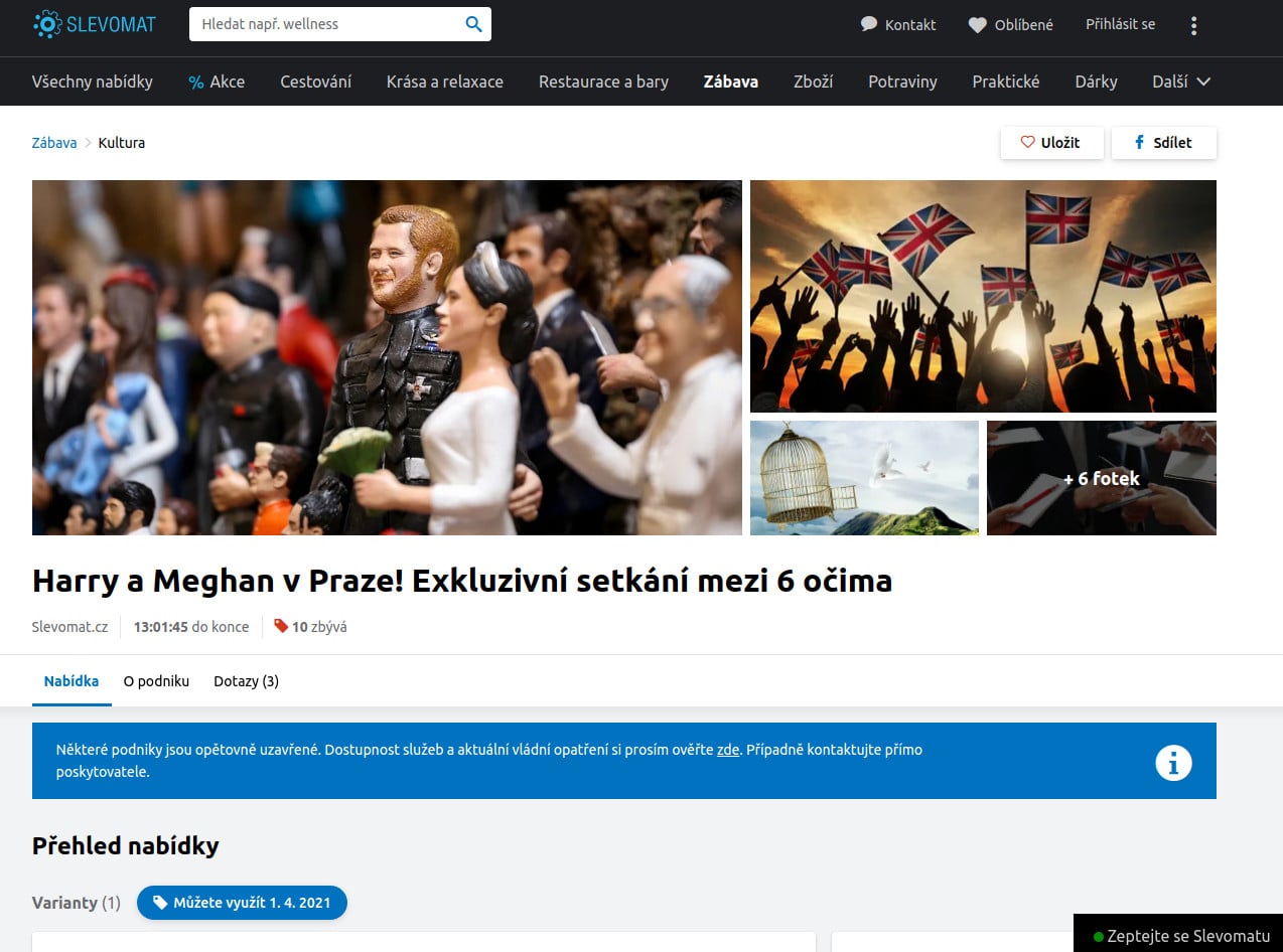 Slevomat nabízí setkání s Harrym a Meghan v Praze. Můžete se jich zeptat na věci, na které se jich ještě nikdo neptal.