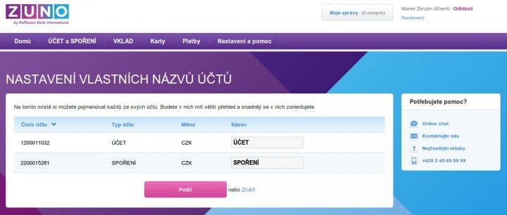 Nastavení názvů účtů