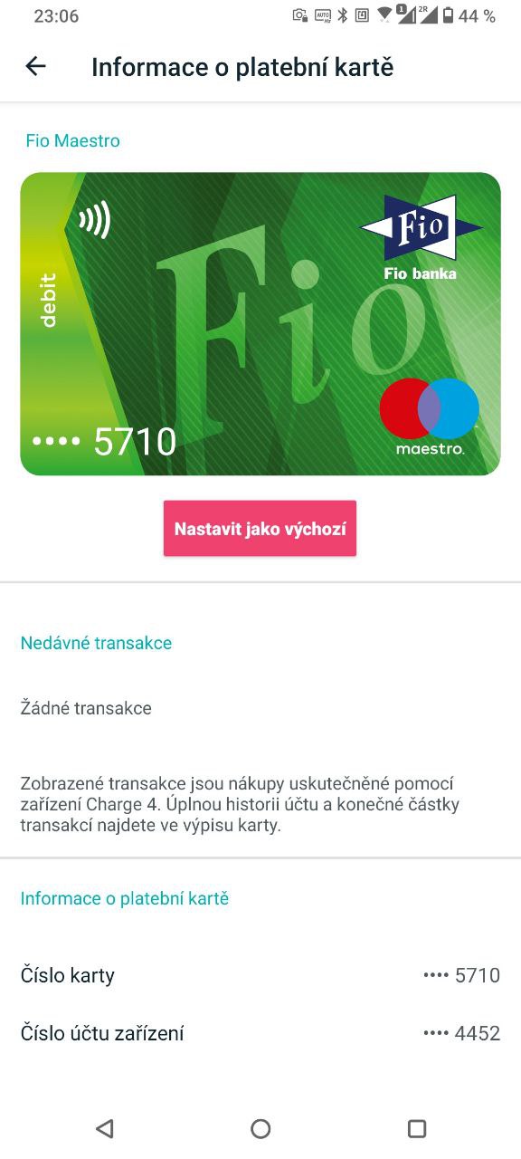 Fitbit Pay. Debetní karta Maestro od Fio banky. (28. 1. 2022)