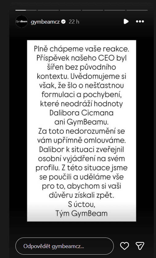 Vyjádření společnosti GymBeam