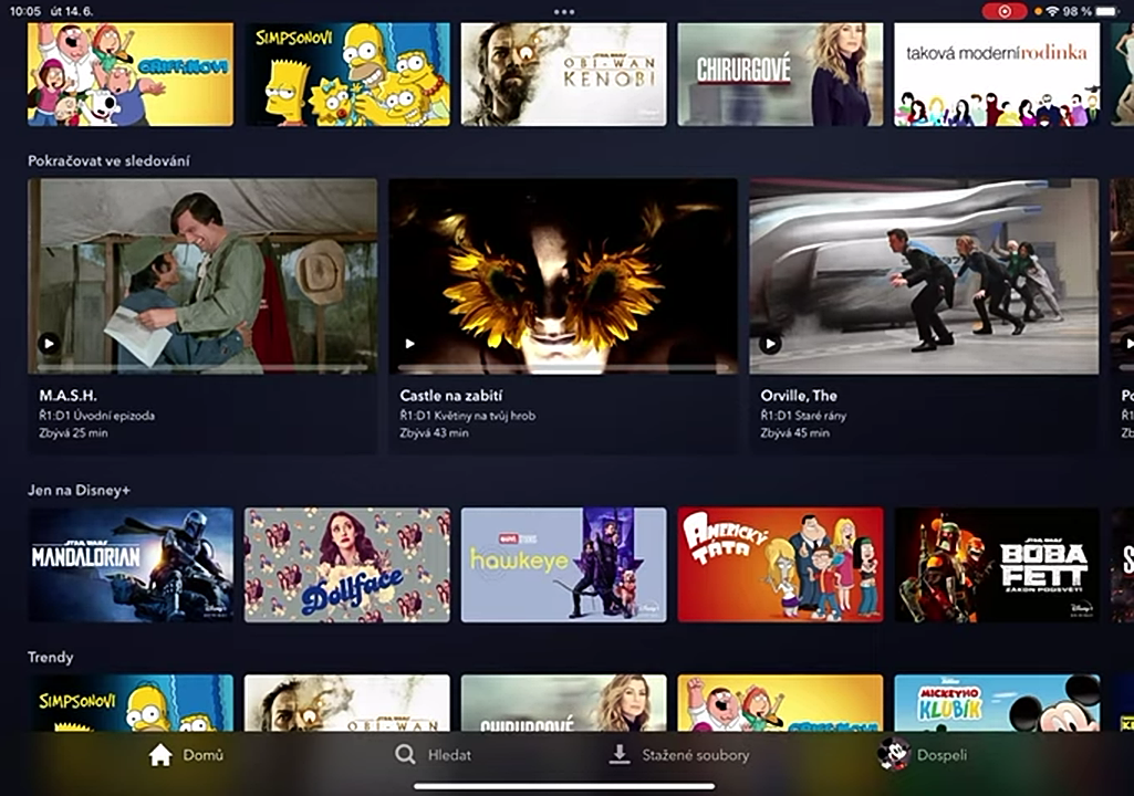 Uživatelské prostředí Disney+ v češtině