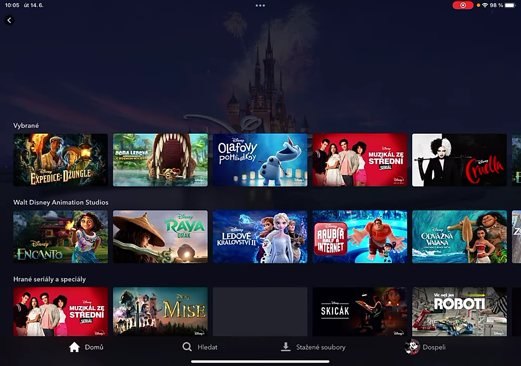 Uživatelské prostředí Disney+ v češtině