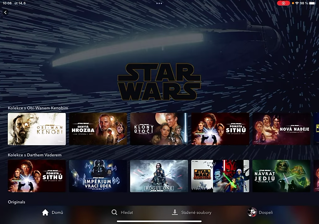 Uživatelské prostředí Disney+ v češtině