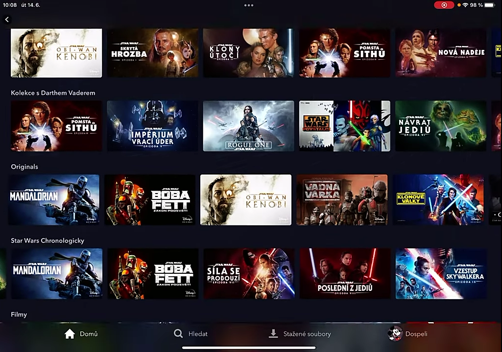 Uživatelské prostředí Disney+ v češtině