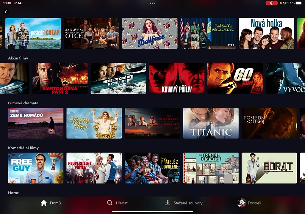 Uživatelské prostředí Disney+ v češtině