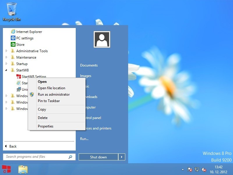 StartW8 vrátí do Windows 8 tlačítko i Nabídku Start