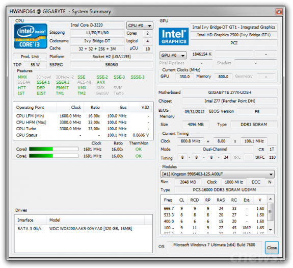 Core i3-3220 detekce