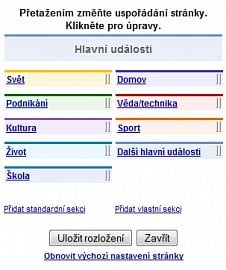 <p>Zobrazení sekcí je možné kdykoliv přeházet podle libosti. Navíc je možné sekce i vytvářet</p>