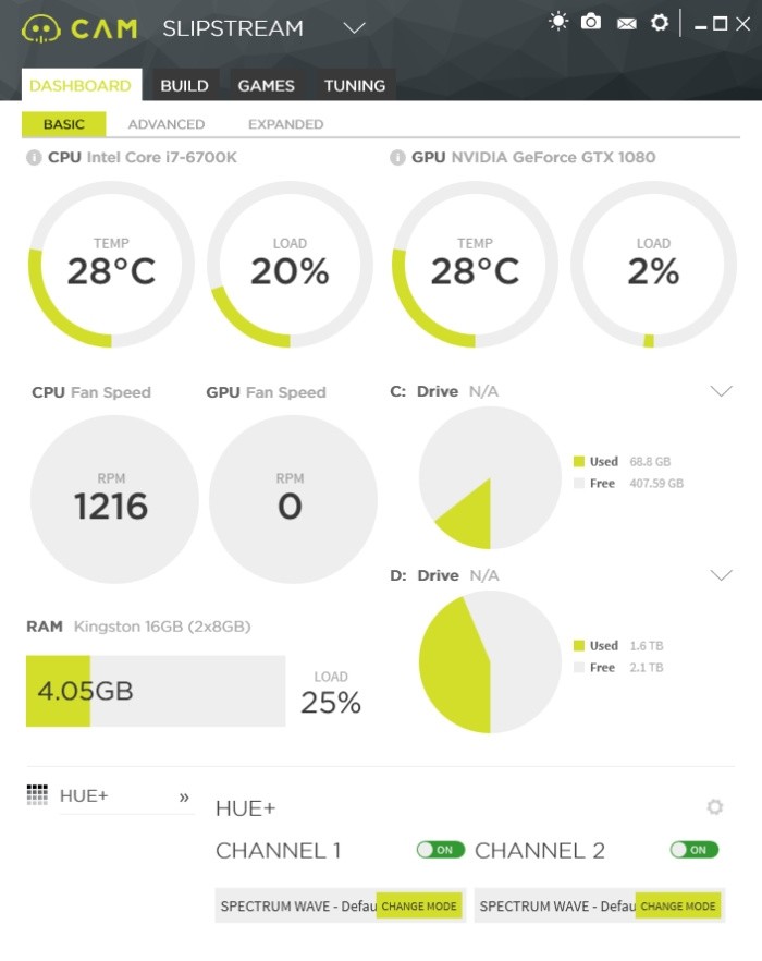 Aplikace NZXT CAM obsahuje mimo jiné i funkce pro řízení osvětlení