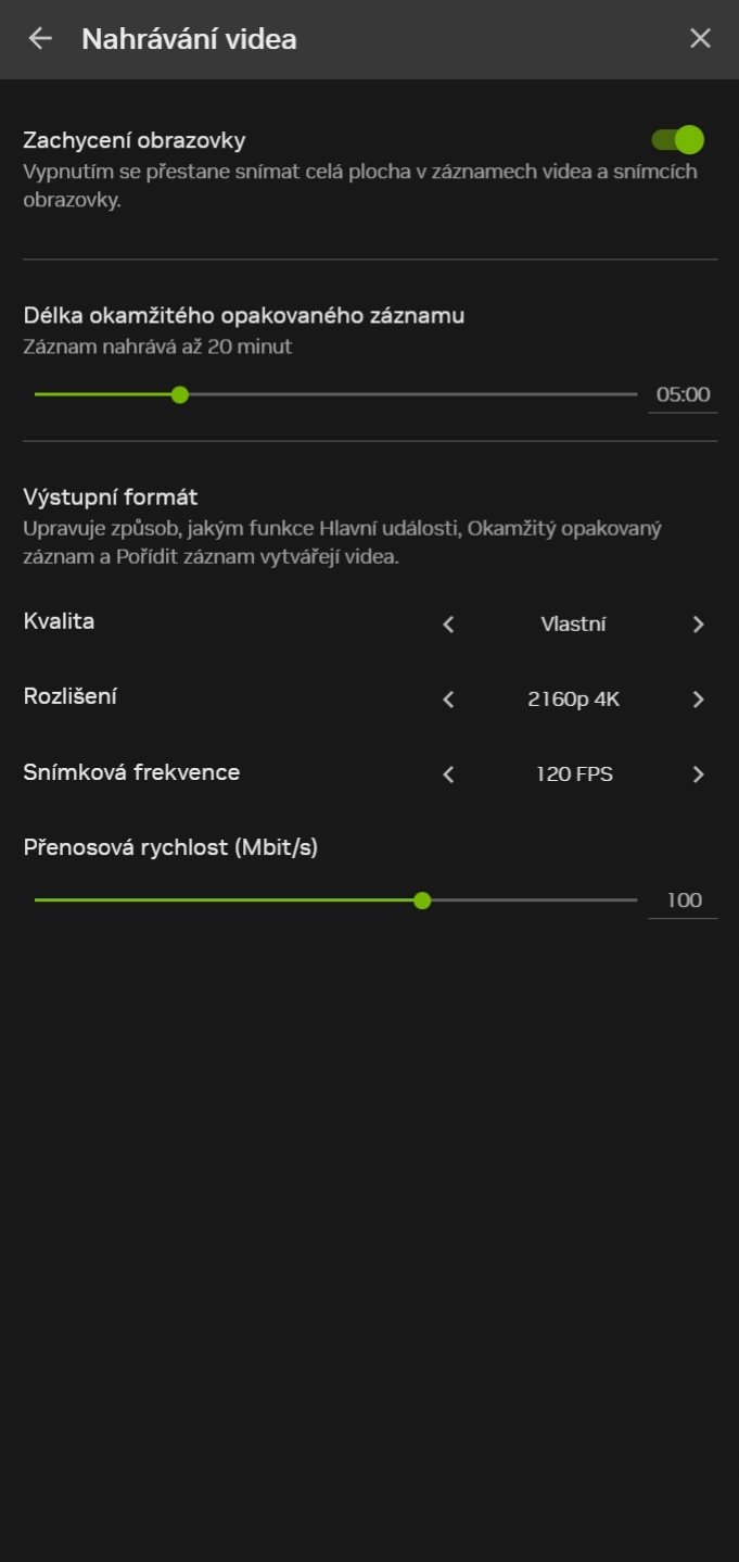 Nastavení videa v Nvidia Overlay