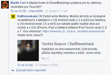 Reakce Raiffeisenbank na dotazy klientů (23. 6. 2015)