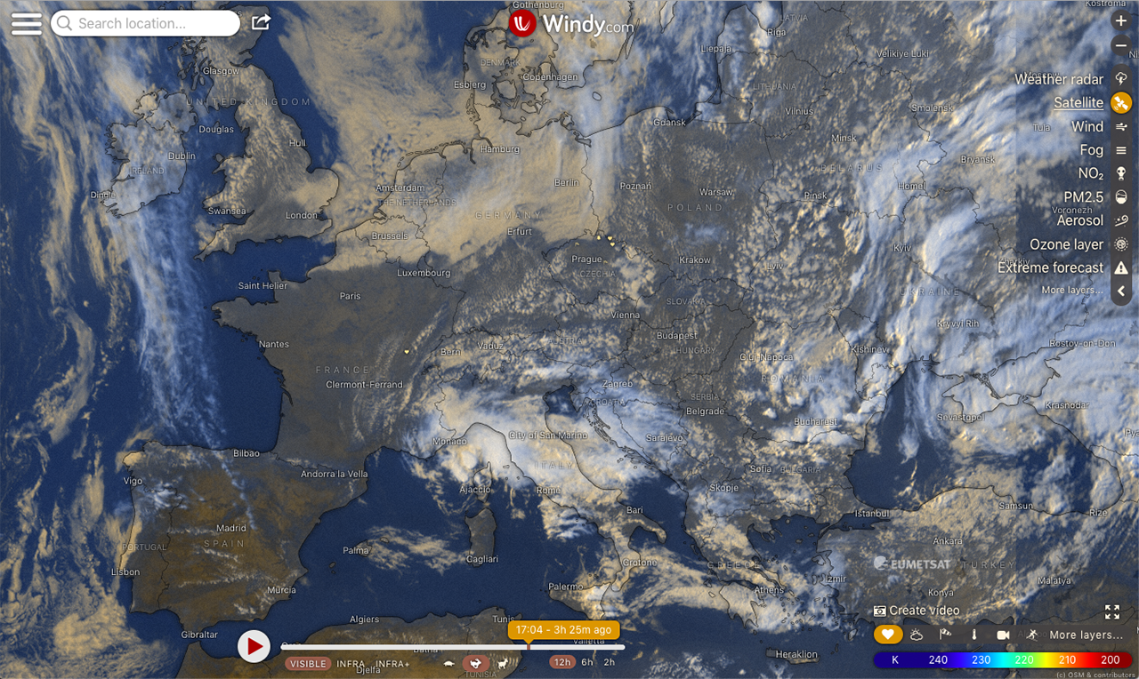 Animované satelitní snímky ve Windy.com