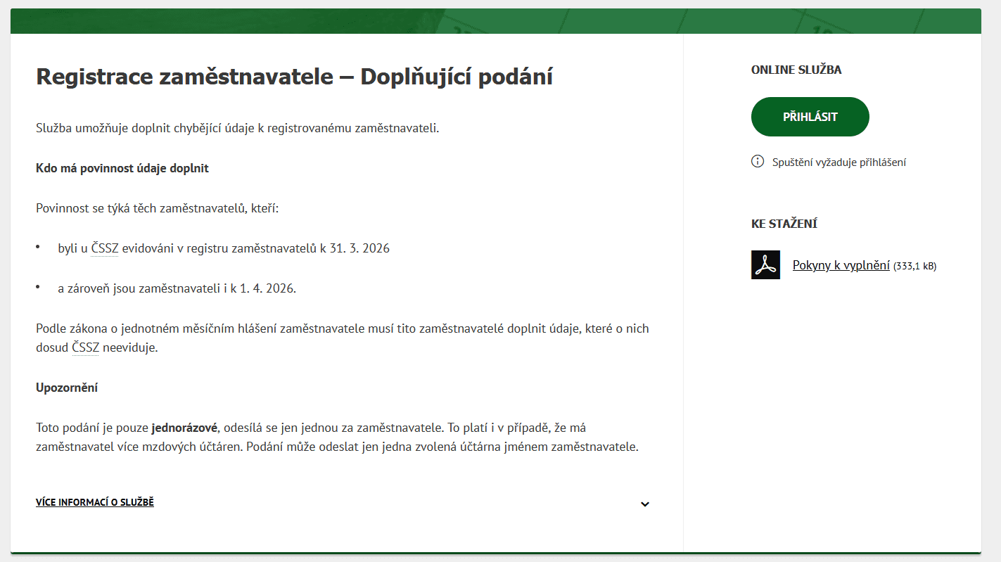 Registrace zaměstnavatele - krok 2