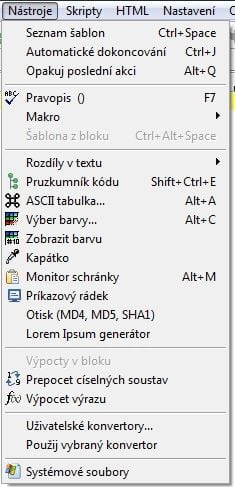 <p>Přehled pomocných nástrojů PSPadu</p>